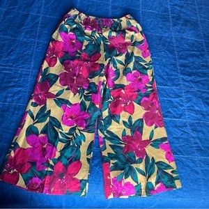 Tahari Linen Wide Leg Cropped Elastic Waist Trouser Pants Yellow Women Sz XL